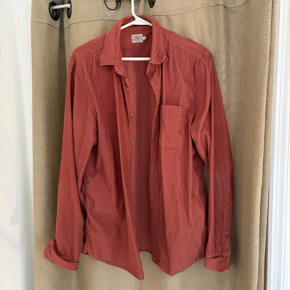 Faherty Rust Button-Up Corduroy Shirt